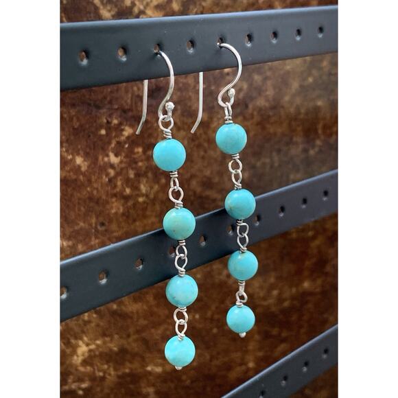 STS Sterling Silver and Turquoise Dangle Earrings - Picture 5 of 6